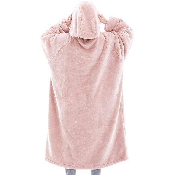 Wearable Blanket Fleece Pink Sweatshirt Cozy Giant Hoodie Pocket Adult One Size - Picture 2 of 9